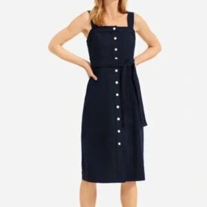 Everlane navy blue button-down midi dress